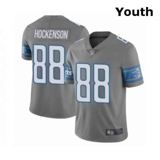 Youth Detroit Lions 88 TJ Hockenson Limited Steel Rush Vapor Untouchable Football Jersey